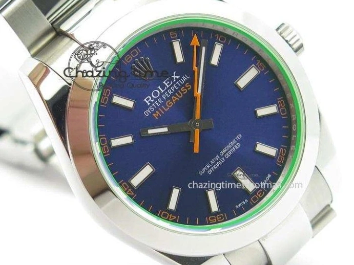 0414 Fashionable Milgauss 116400 GV JF 1:1 Green Sapphire Blue Dial On SS Bracelet A2824 V 3950